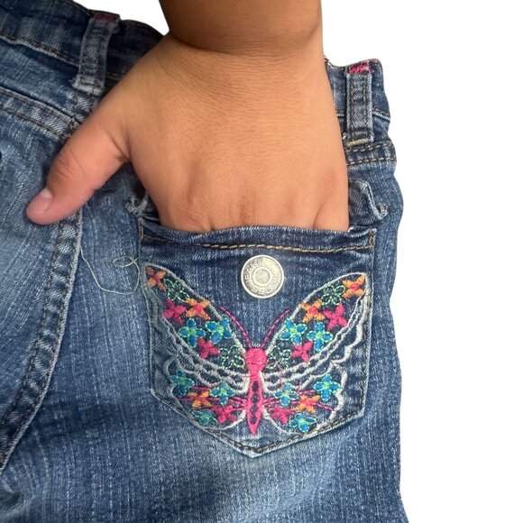 Vigoss Girls 8 Slim Fit Jeans Embroidered Butterfly Flap Pockets Med Wash Denim - Picture 9 of 14